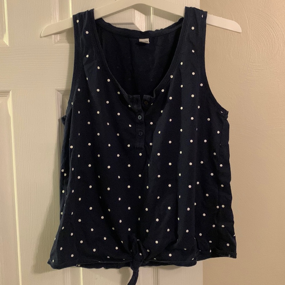navy blue with white polka dots tank